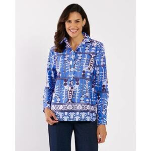 New Jude Connally Top Tunic Collared LS Seaside Catch Sapphire Size XS Poplin
